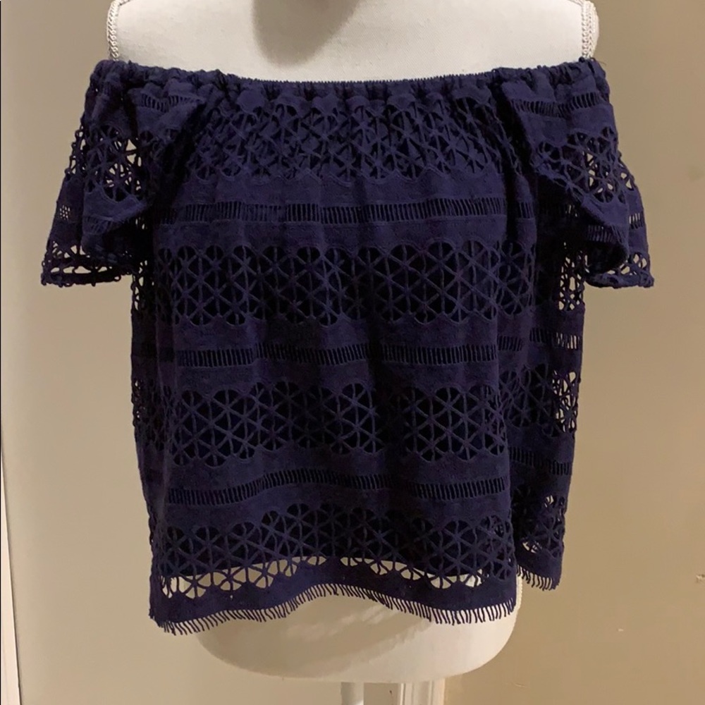 AQUA brand blue off shoulder top